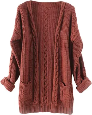 Women Cashmere Sweater Wool Thick Warm Soft Knit Cable Vintage Oversized Long Cardigan Long Sweater