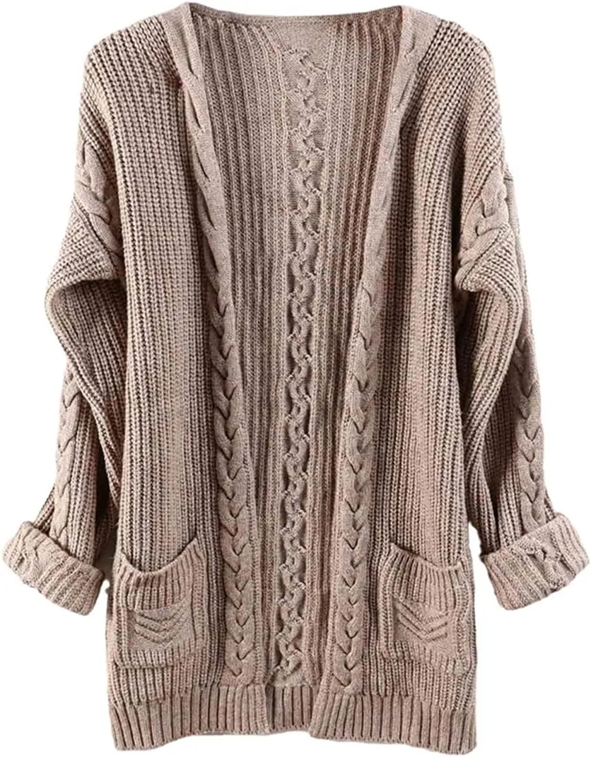 Women Cashmere Sweater Wool Thick Warm Soft Knit Cable Vintage Oversized Long Cardigan Long Sweater