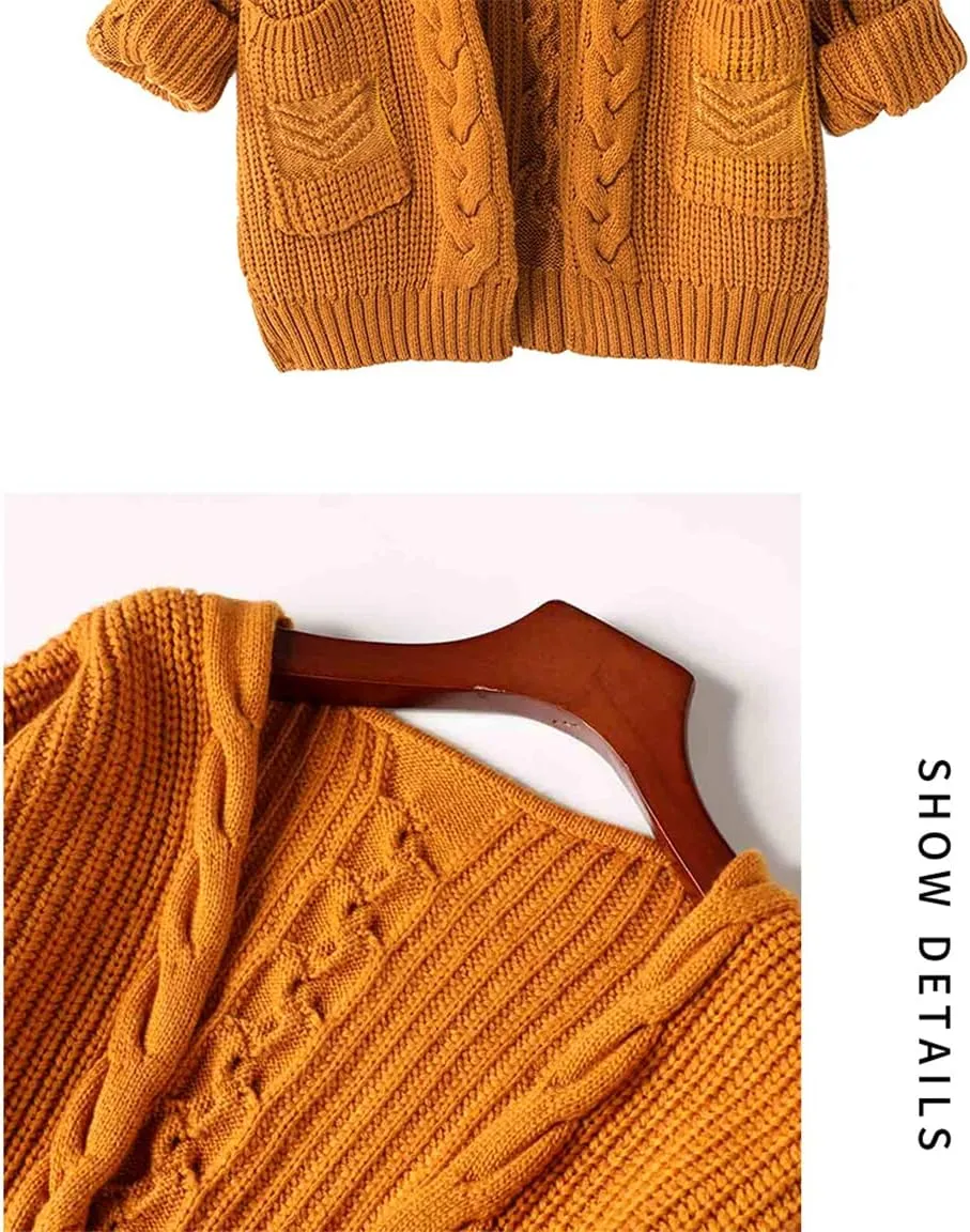 Women Cashmere Sweater Wool Thick Warm Soft Knit Cable Vintage Oversized Long Cardigan Long Sweater