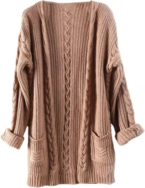 Women Cashmere Sweater Wool Thick Warm Soft Knit Cable Vintage Oversized Long Cardigan Long Sweater