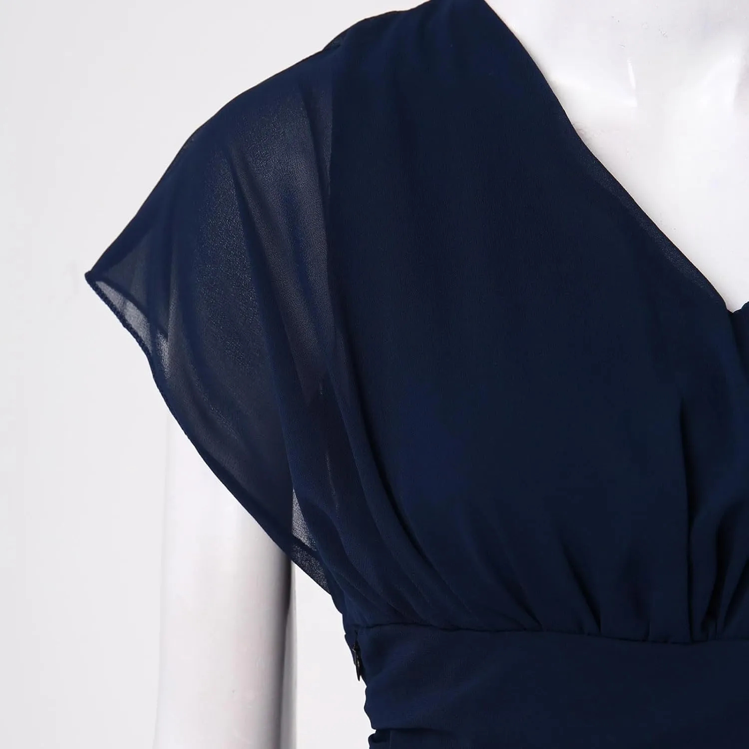 Women Dresses Trendy Elegant Lace Chiffon Flowy Evening Party V Neck Short Sleeve High Waist Tiered Mesh Dress