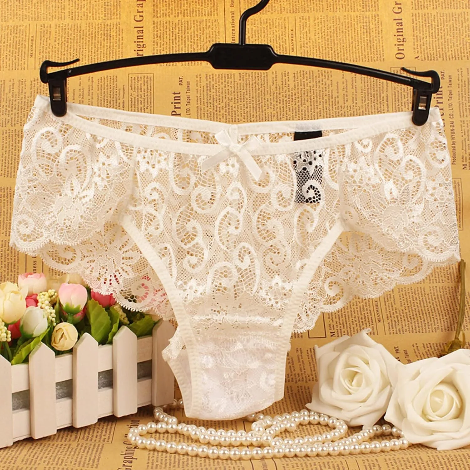 Women High-Waisted G String Thongs Underwears Lightweight Soft Lace Trim T-Back Panties