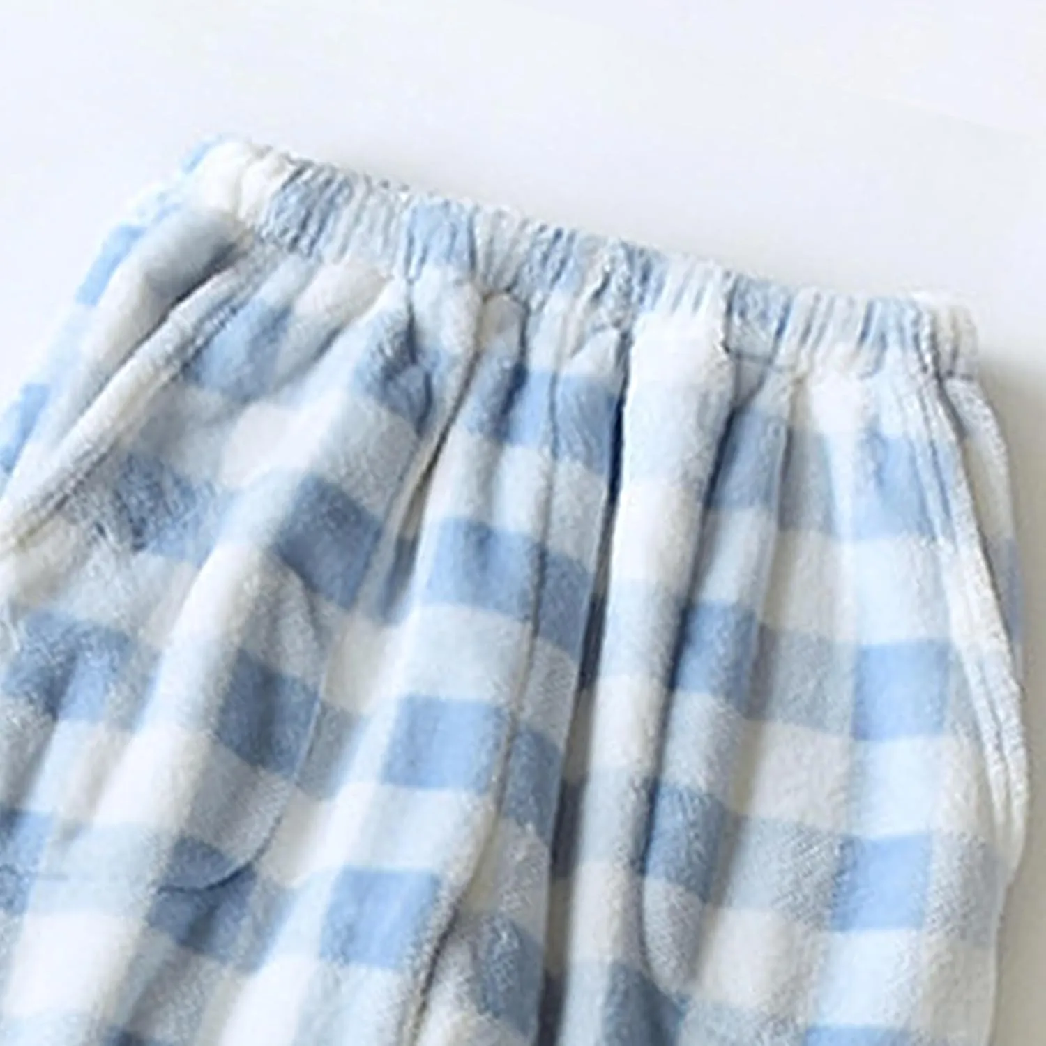 Women Plaid Fleece Pajama Pant Straight Leg Casual Elastic Waist Fluffy Home Trousers Winter Warm Trendy Plush Pants