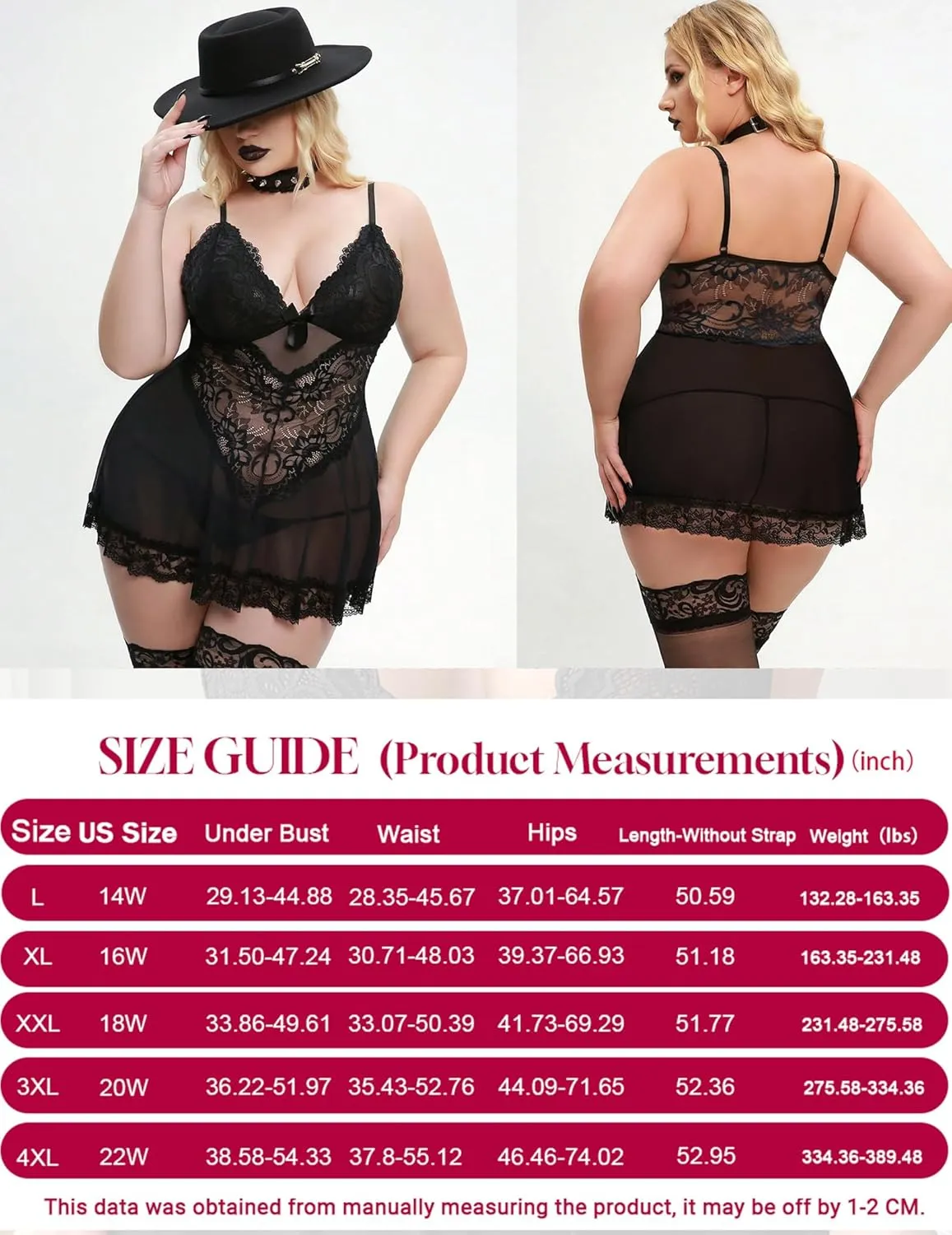 Women Plus Size Babydoll Lingerie Lace Chemise Mesh Sleepwear Strappy Sexy Nightgown Boudoir Outfit L-4XL