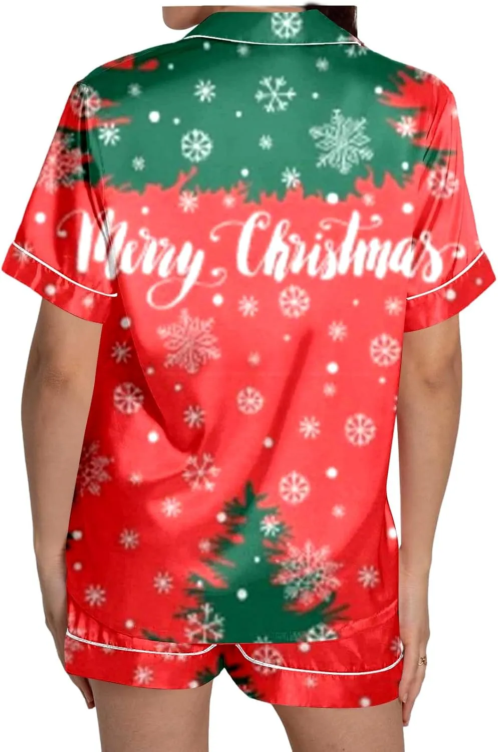 Women Plus Size Christmas Pajamas Set Shorts,Satin Short Sleeve Button down Soft Tops Sleepwear Nightwear Pjs Lounge Sets