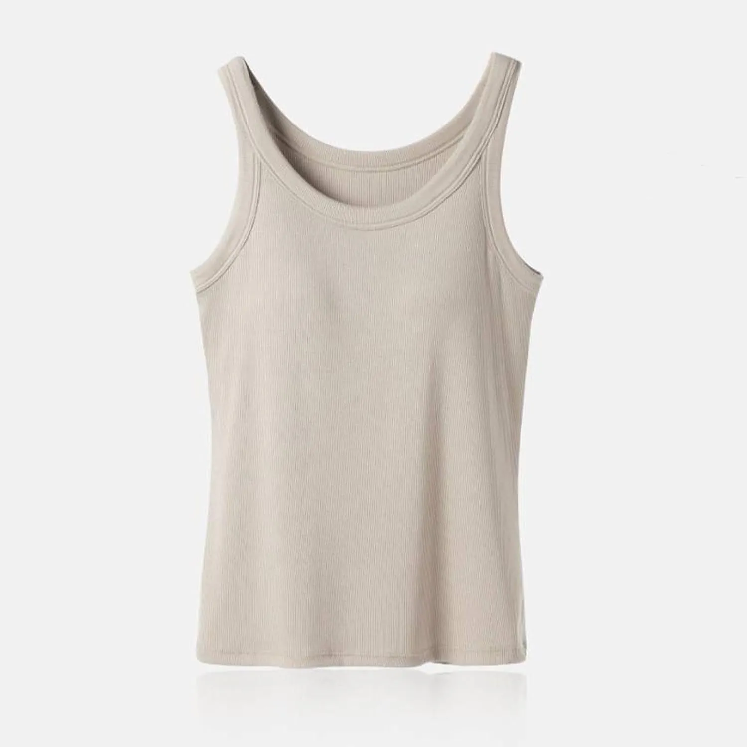 Women Ribbed Cotton Tank Tops Summer Bin in Bra Sleeveless Scoop Neck Undershirts Comfy Yoga Workout Crop Top Pjs