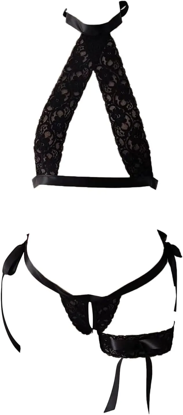 Women Strappy Bra and Panty Set Sexy Bandage Mesh Underwear Lingerie Set Elastic Harness Cage Cup Straps Bralette Top