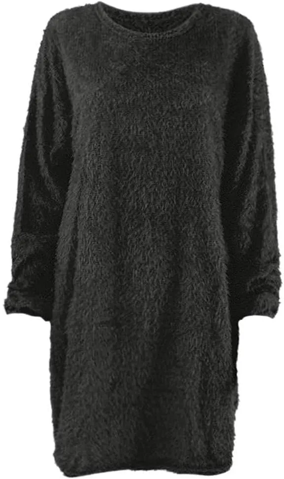 Women Sweater Dress Fuzzy Slouchy Oversized Long Sweaters Casual Loose Long Sleeve Crewneck Tunic Sweatshirt Dress