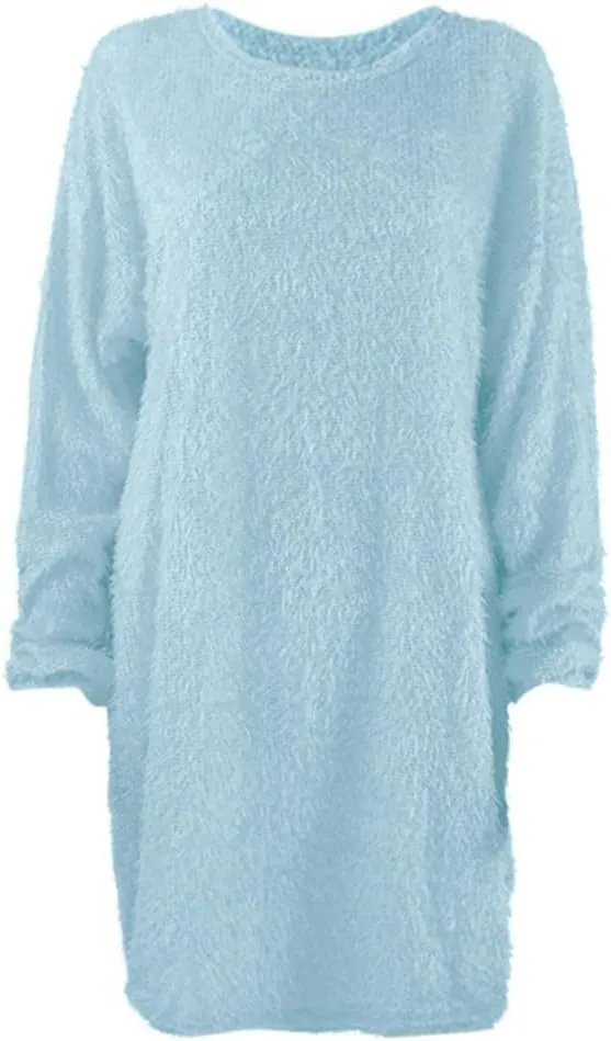 Women Sweater Dress Fuzzy Slouchy Oversized Long Sweaters Casual Loose Long Sleeve Crewneck Tunic Sweatshirt Dress