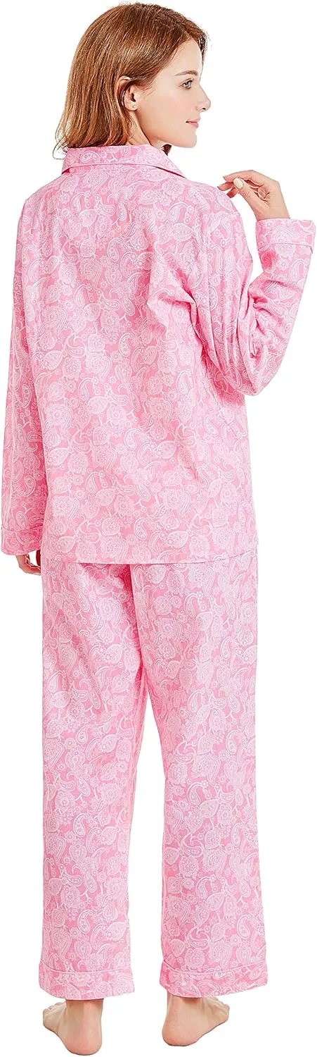 Women’s 100% Cotton Pajamas, Long Sleeve Woven Pj Set Sleepwear