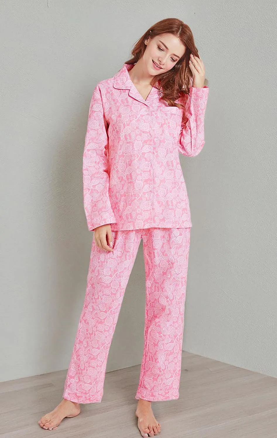 Women’s 100% Cotton Pajamas, Long Sleeve Woven Pj Set Sleepwear