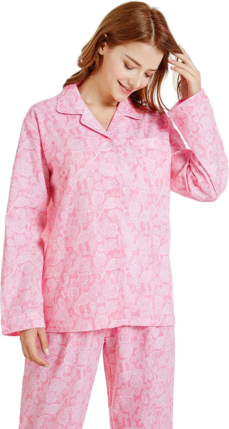 Women’s 100% Cotton Pajamas, Long Sleeve Woven Pj Set Sleepwear