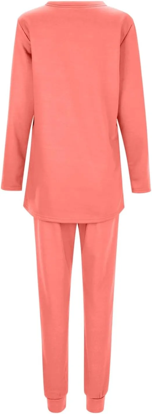 Womens 2 Piece Lounge Sets Fleece Lined Loungewear Pajama Set Fuzzy Sherpa Sweatshirt Jogger Pants Fall Sweatsuit Set
