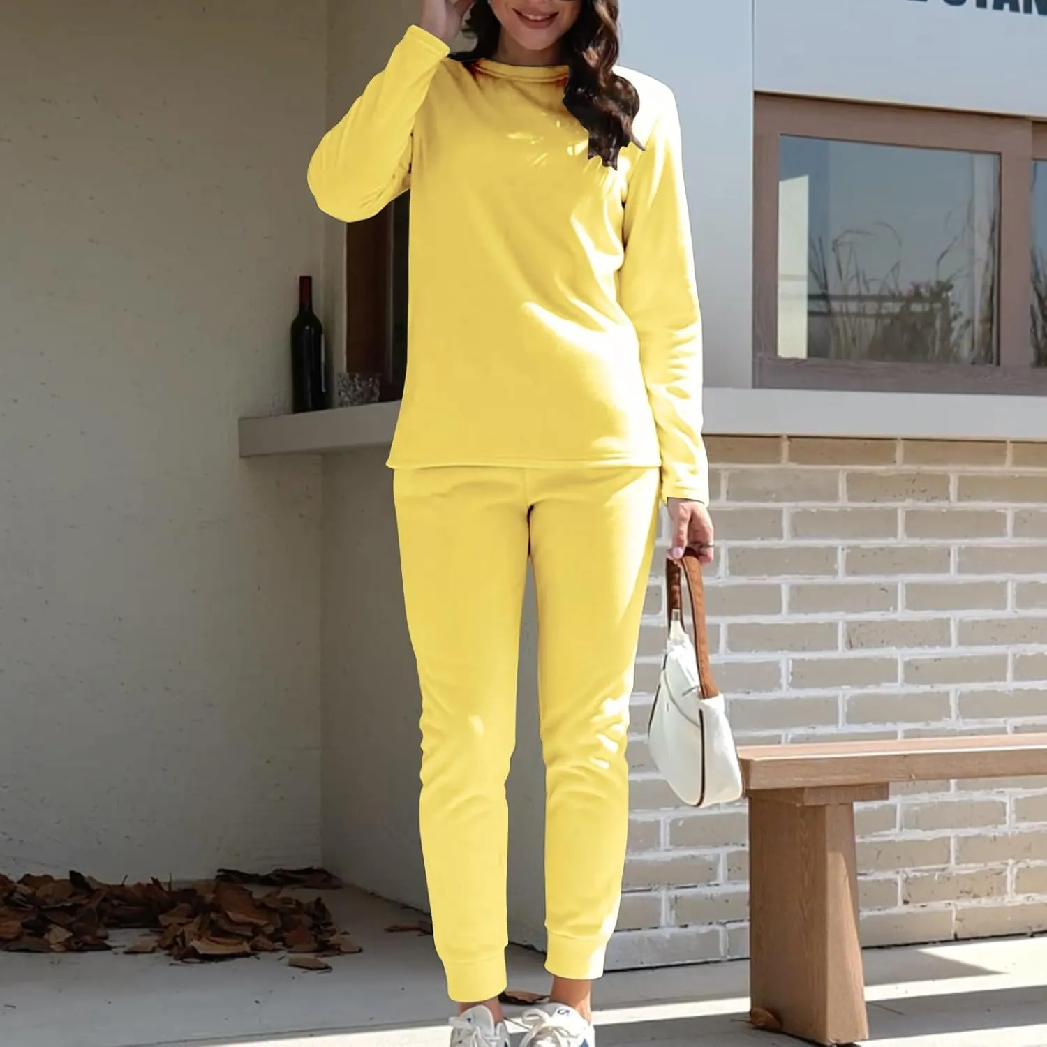 Womens 2 Piece Lounge Sets Fleece Lined Loungewear Pajama Set Fuzzy Sherpa Sweatshirt Jogger Pants Fall Sweatsuit Set