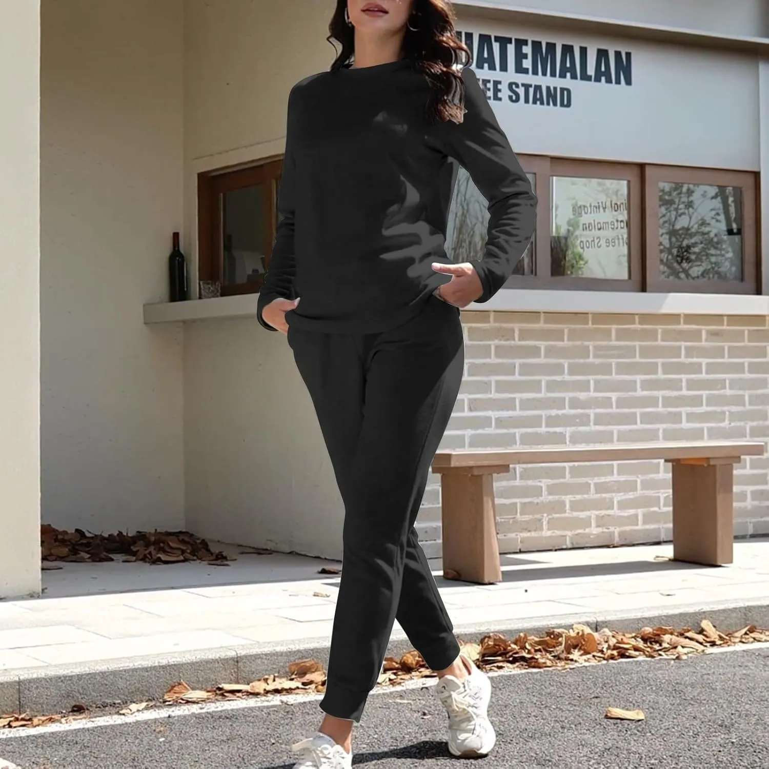 Womens 2 Piece Lounge Sets Fleece Lined Loungewear Pajama Set Fuzzy Sherpa Sweatshirt Jogger Pants Fall Sweatsuit Set