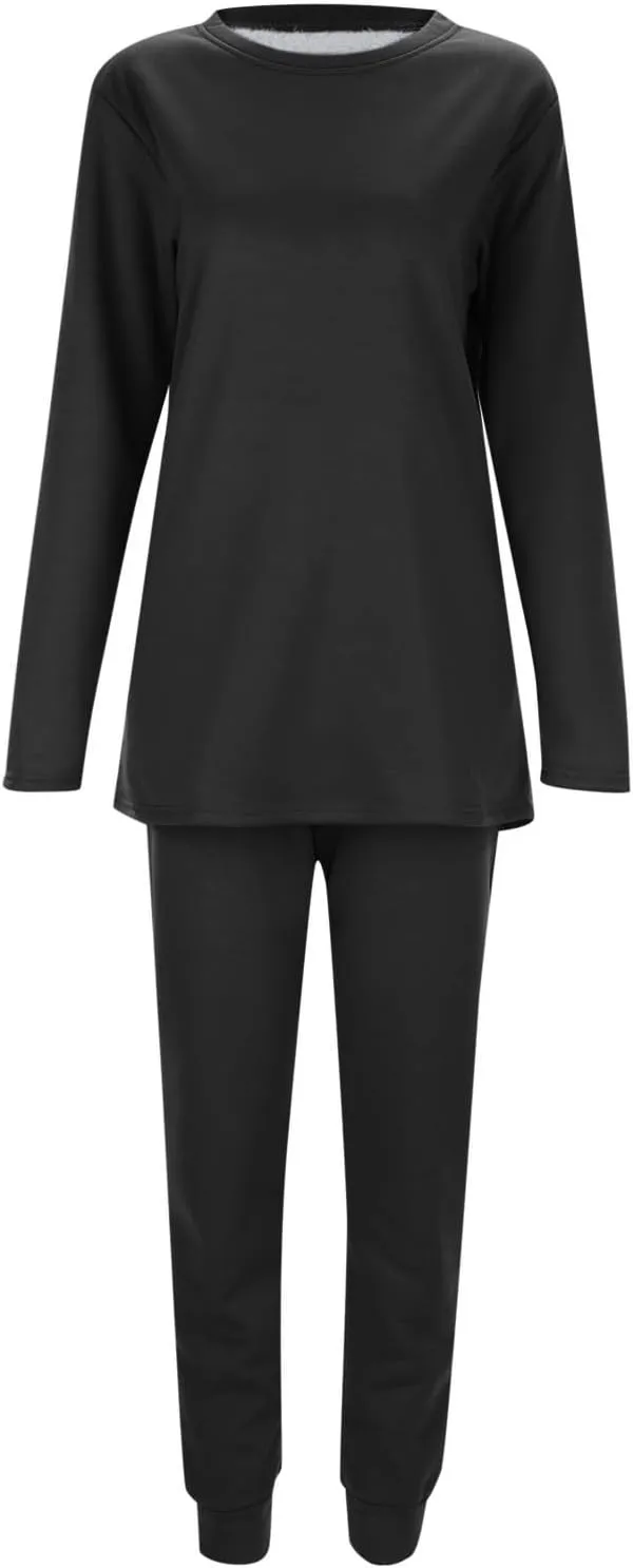 Womens 2 Piece Lounge Sets Fleece Lined Loungewear Pajama Set Fuzzy Sherpa Sweatshirt Jogger Pants Fall Sweatsuit Set