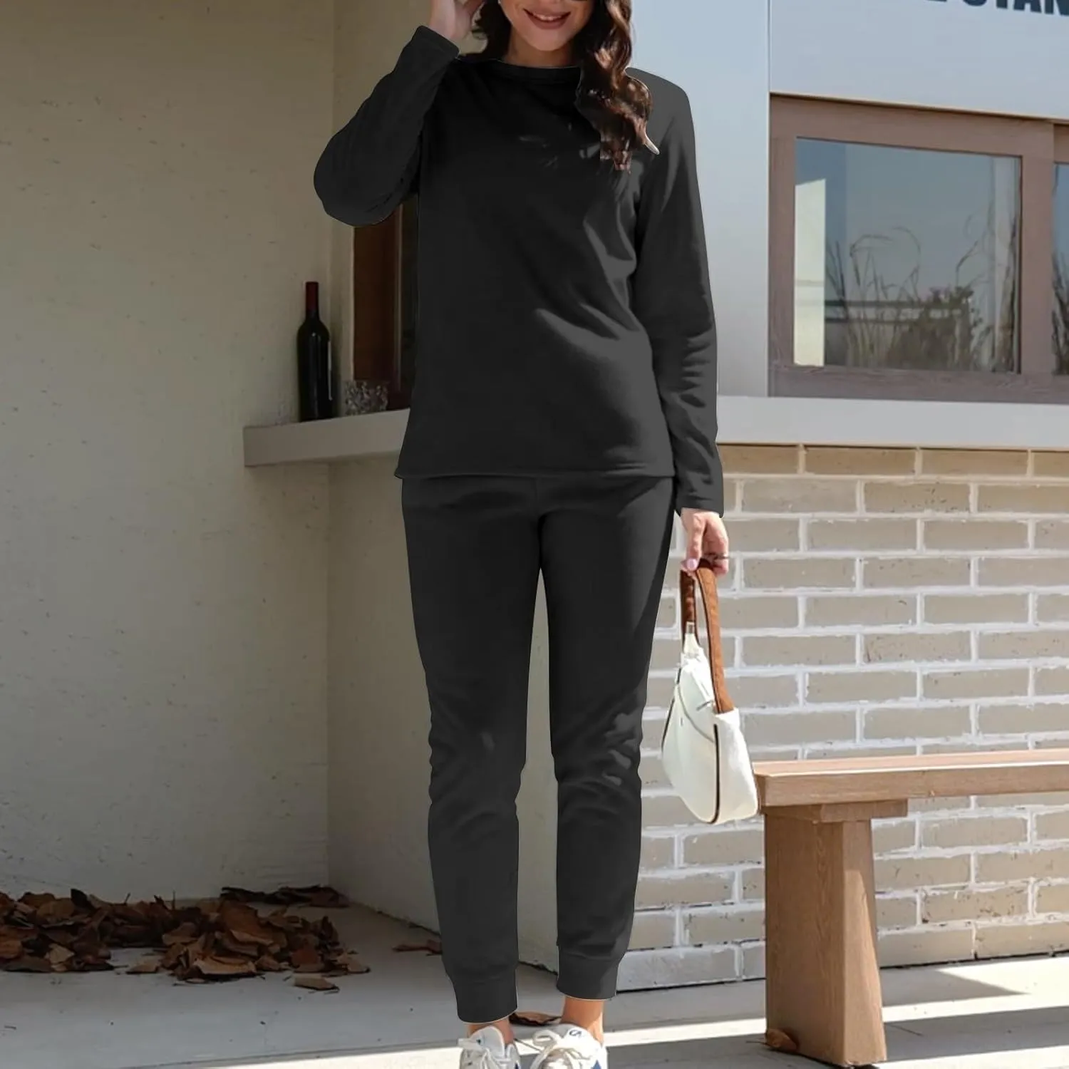 Womens 2 Piece Lounge Sets Fleece Lined Loungewear Pajama Set Fuzzy Sherpa Sweatshirt Jogger Pants Fall Sweatsuit Set