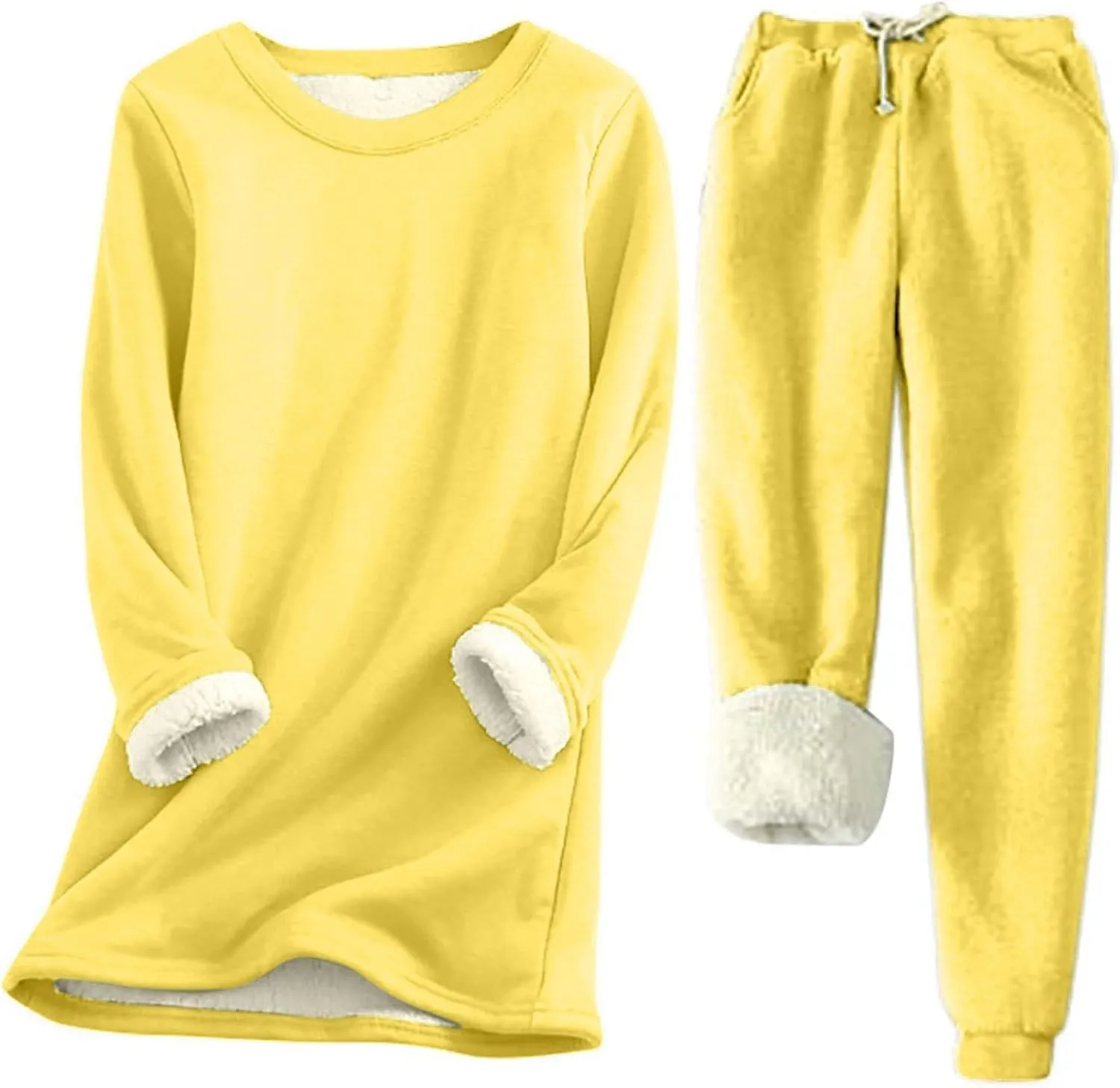 Womens 2 Piece Lounge Sets Fleece Lined Loungewear Pajama Set Fuzzy Sherpa Sweatshirt Jogger Pants Fall Sweatsuit Set