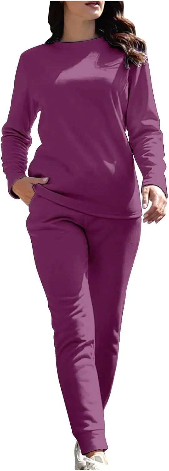 Womens 2 Piece Lounge Sets Fleece Lined Loungewear Pajama Set Fuzzy Sherpa Sweatshirt Jogger Pants Fall Sweatsuit Set