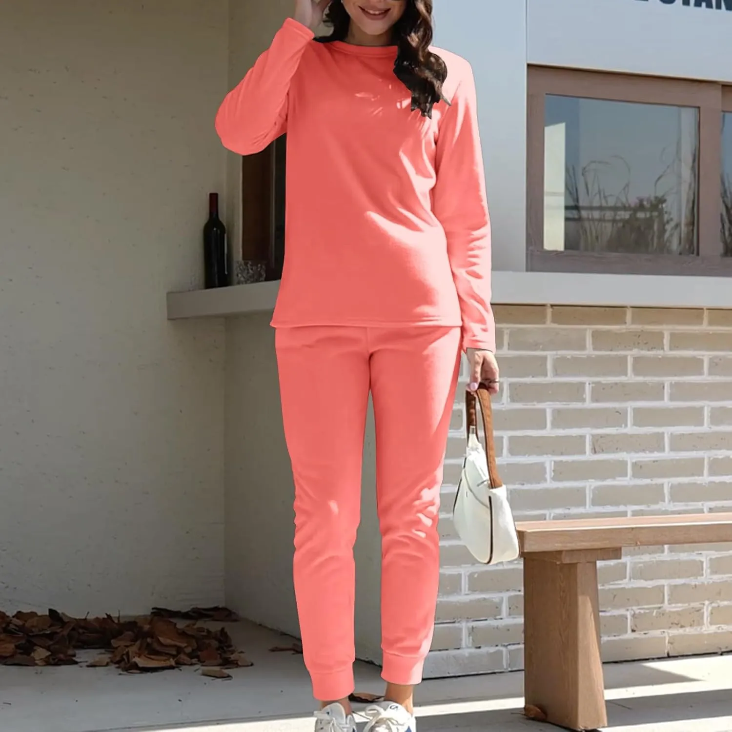 Womens 2 Piece Lounge Sets Fleece Lined Loungewear Pajama Set Fuzzy Sherpa Sweatshirt Jogger Pants Fall Sweatsuit Set