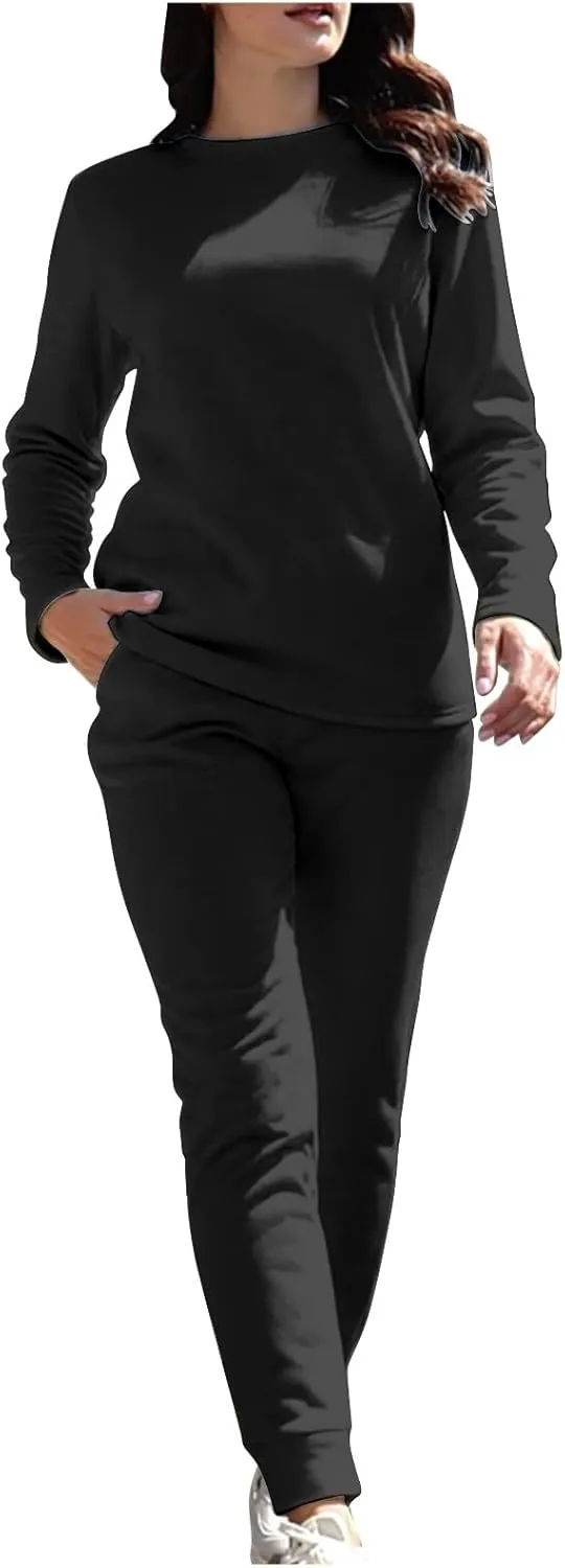 Womens 2 Piece Lounge Sets Fleece Lined Loungewear Pajama Set Fuzzy Sherpa Sweatshirt Jogger Pants Fall Sweatsuit Set