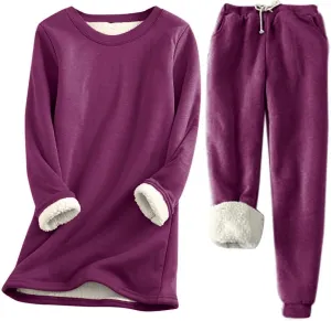 Womens 2 Piece Lounge Sets Fleece Lined Loungewear Pajama Set Fuzzy Sherpa Sweatshirt Jogger Pants Fall Sweatsuit Set