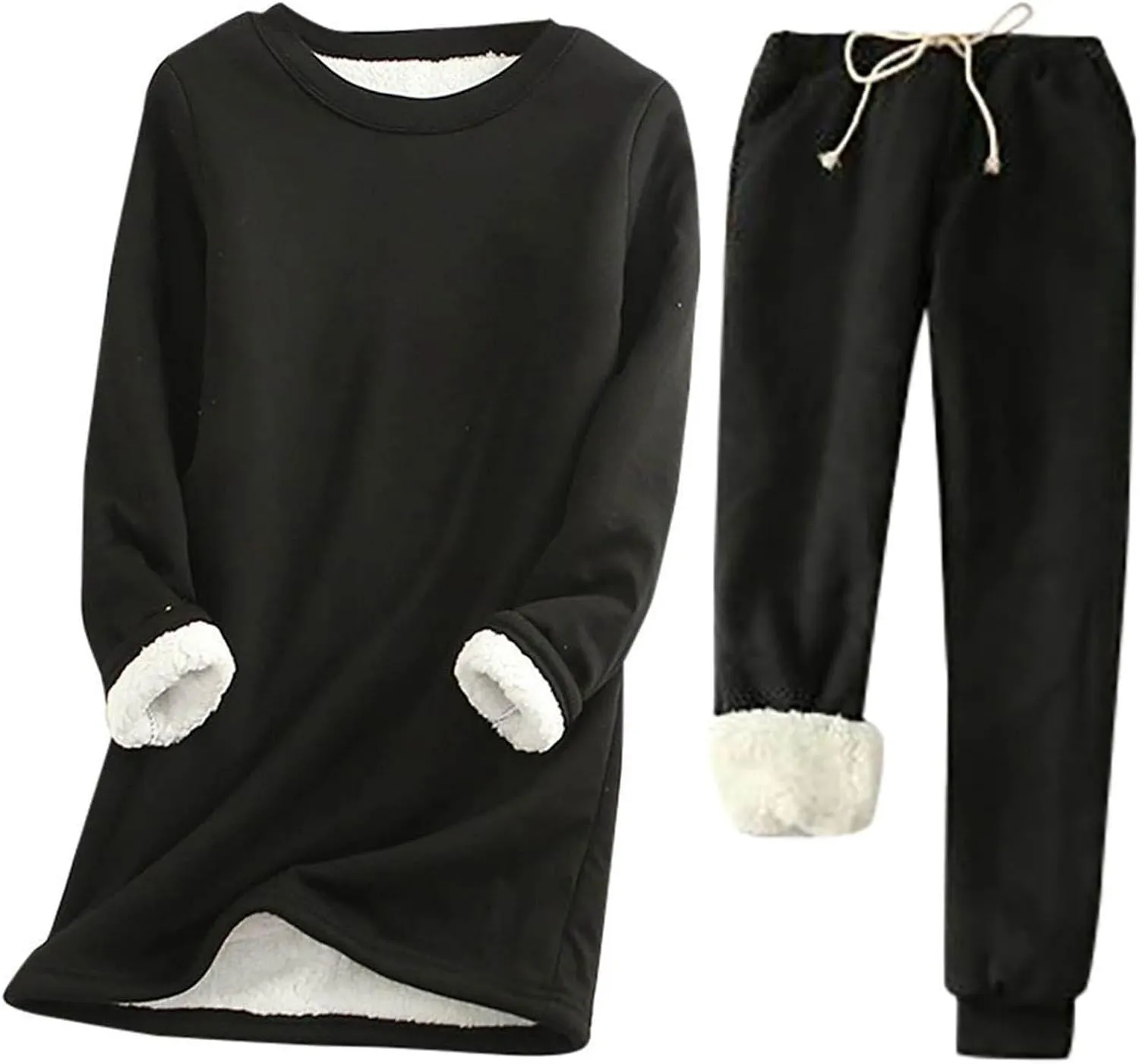 Womens 2 Piece Lounge Sets Fleece Lined Loungewear Pajama Set Fuzzy Sherpa Sweatshirt Jogger Pants Fall Sweatsuit Set