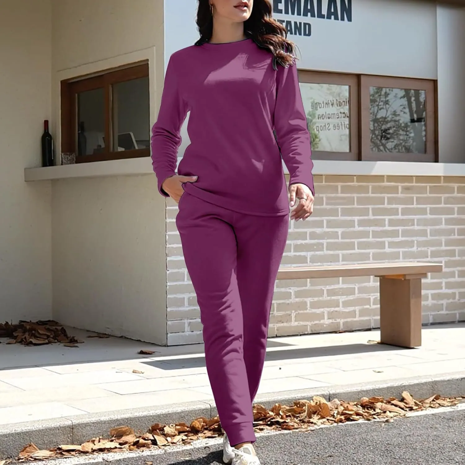 Womens 2 Piece Lounge Sets Fleece Lined Loungewear Pajama Set Fuzzy Sherpa Sweatshirt Jogger Pants Fall Sweatsuit Set