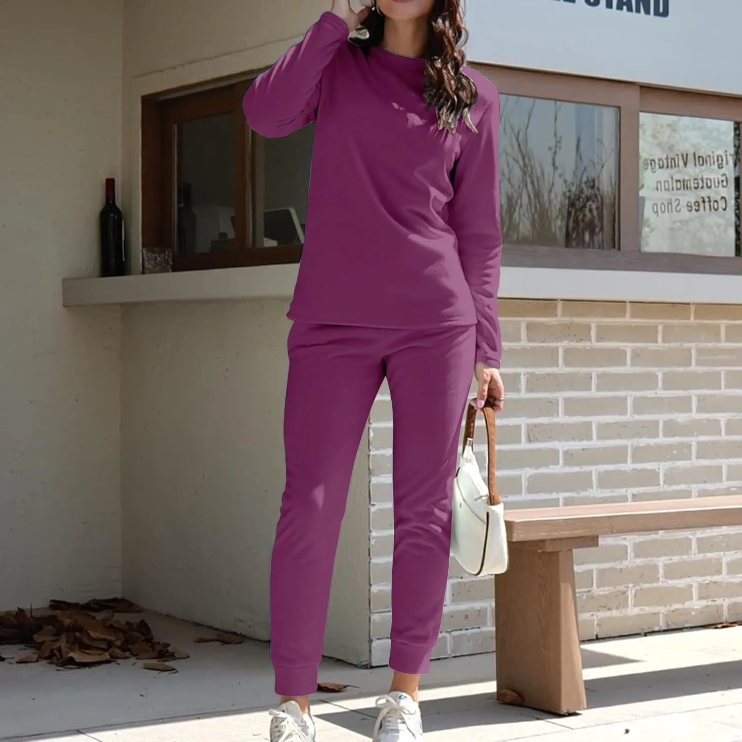 Womens 2 Piece Lounge Sets Fleece Lined Loungewear Pajama Set Fuzzy Sherpa Sweatshirt Jogger Pants Fall Sweatsuit Set