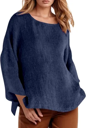 Womens Button Down Shirt V Neck Long Sleeve Cotton Linen Summer Casual 2025 Fashion Blouses Top Loose Fit Tops