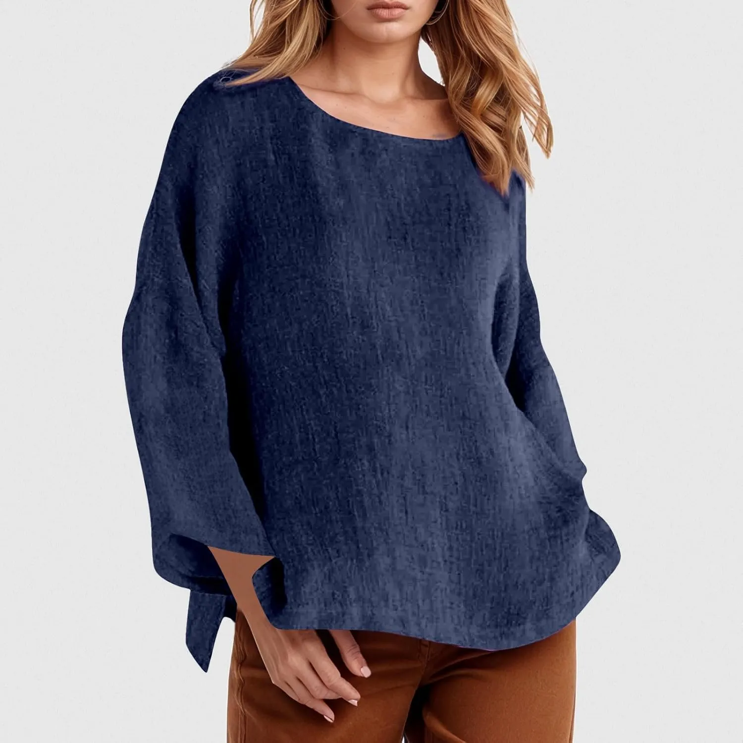Womens Button Down Shirt V Neck Long Sleeve Cotton Linen Summer Casual 2025 Fashion Blouses Top Loose Fit Tops