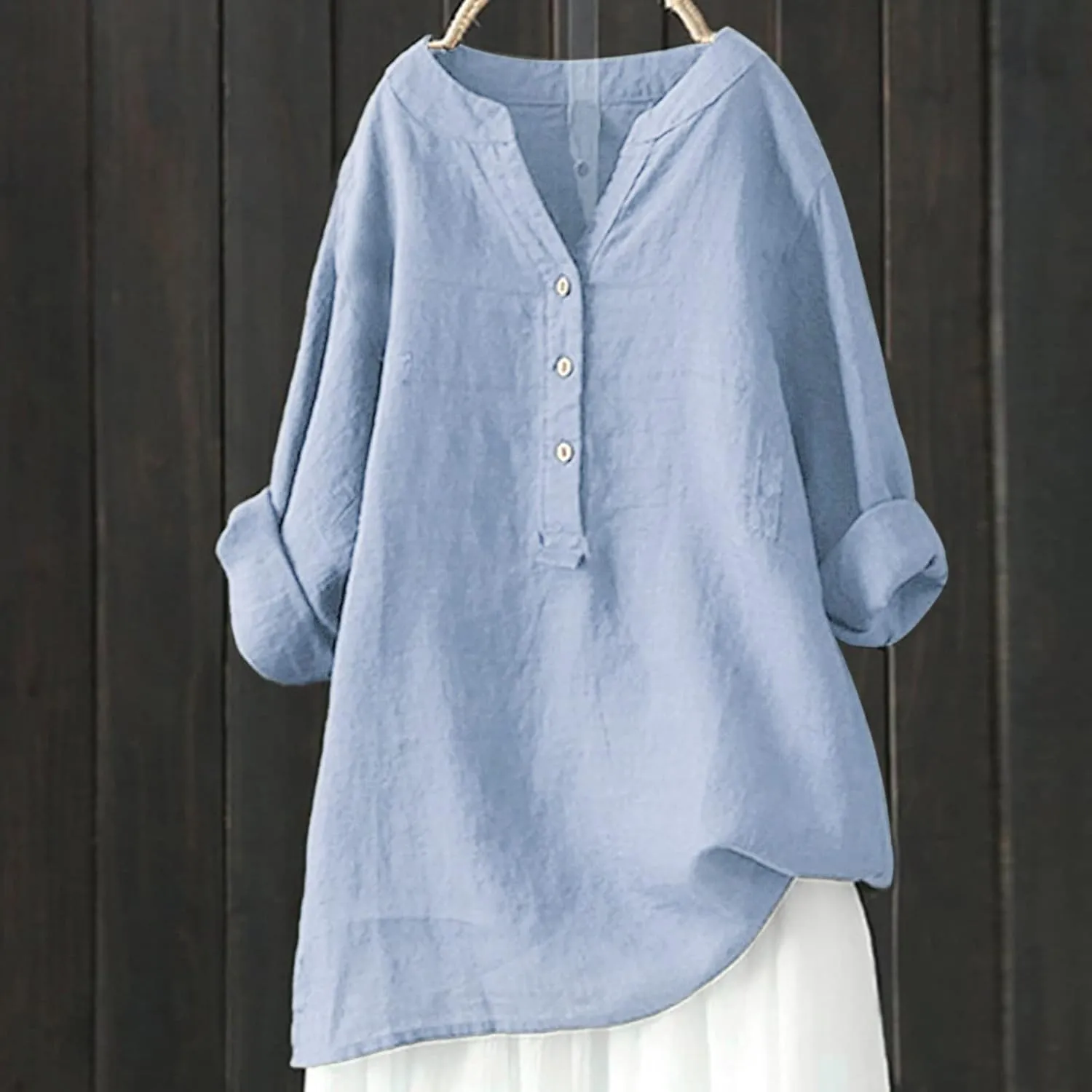 Women's Button Down Shirts Plain Long Sleeve Linen Summer Casual Oversized Blouse Tops Loose Fit Tee Tops