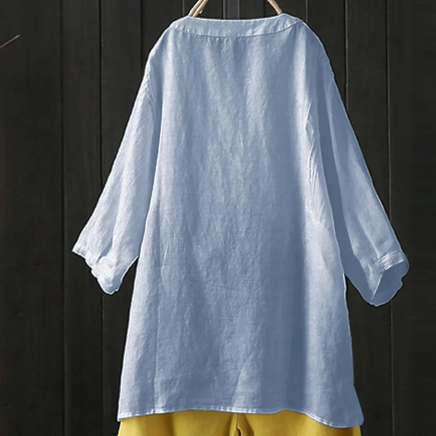 Women's Button Down Shirts Plain Long Sleeve Linen Summer Casual Oversized Blouse Tops Loose Fit Tee Tops