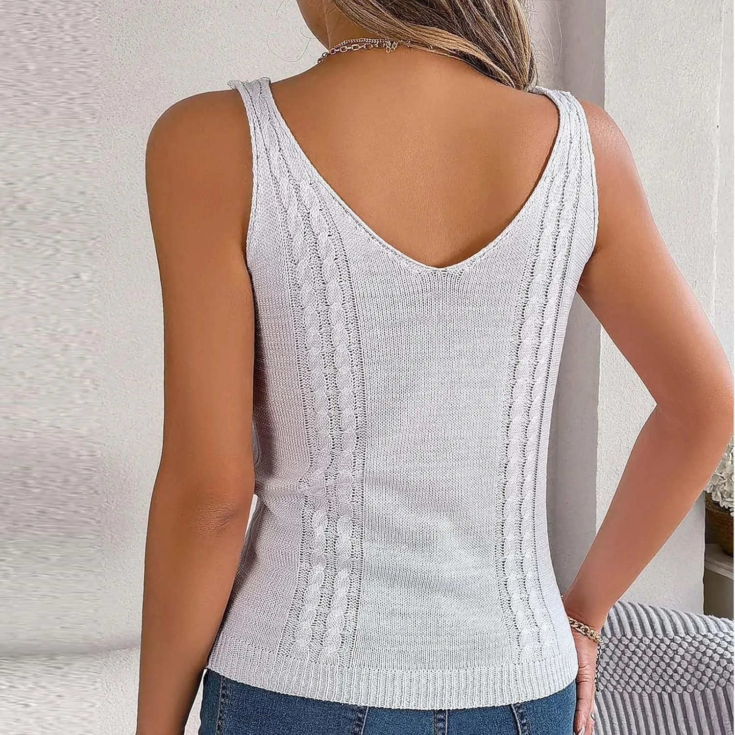 Womens Camisole Tank Tops Boho Summer Knit Tanks Loose Fit Trendy Sleeveless Vest Hollow Out Scoop Neck Pullover