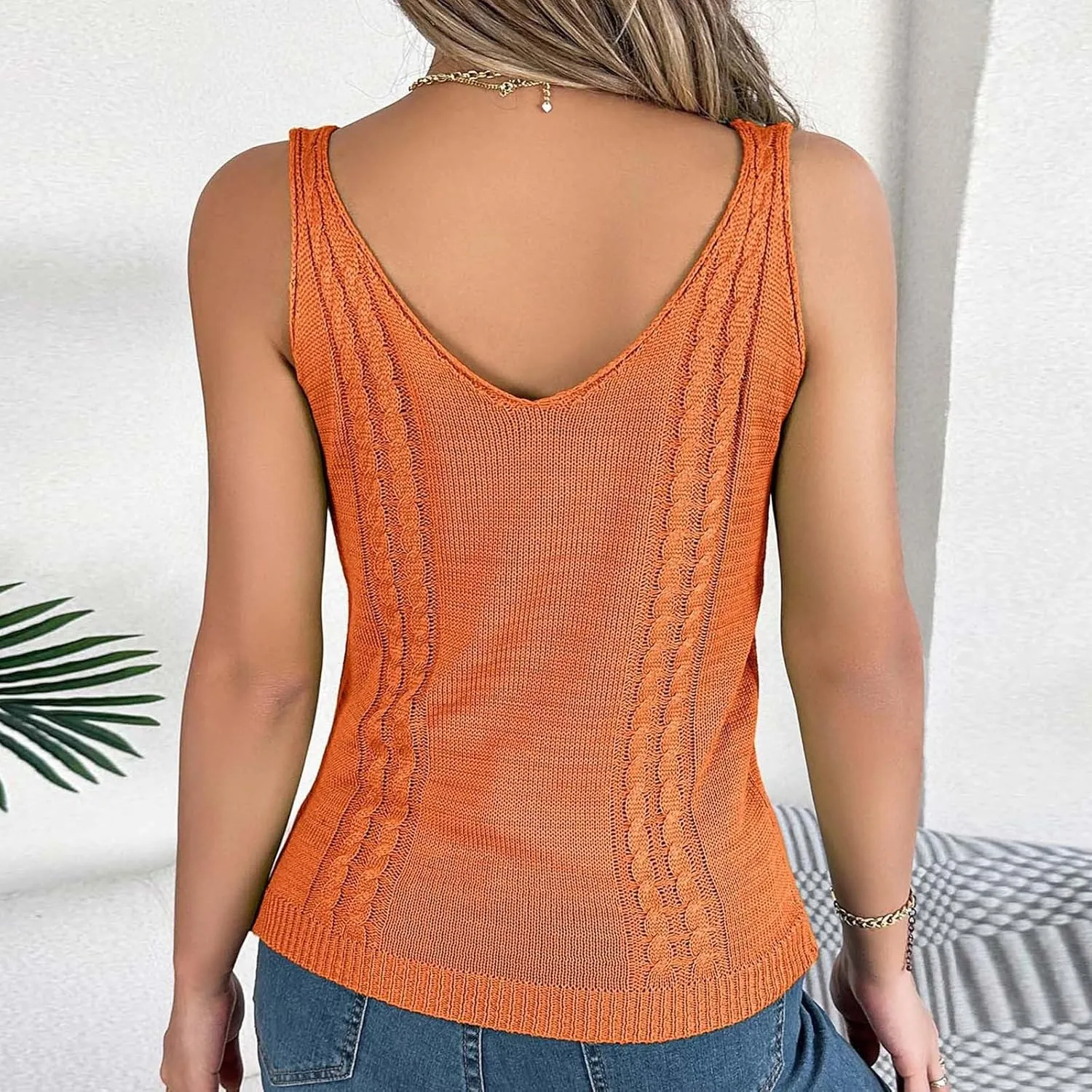 Womens Camisole Tank Tops Boho Summer Knit Tanks Loose Fit Trendy Sleeveless Vest Hollow Out Scoop Neck Pullover