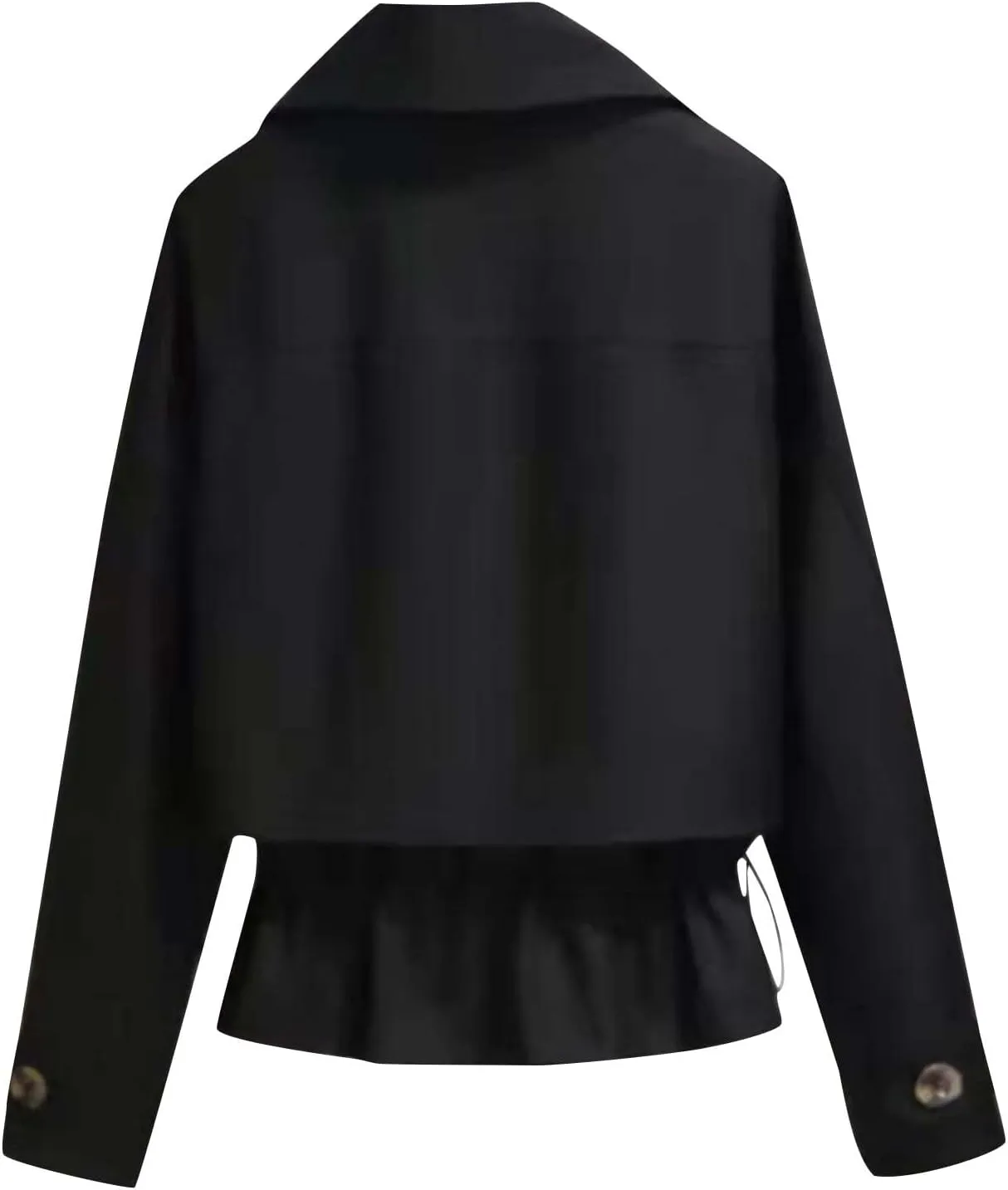 Women's Cropped Trench Coat Casual Double Breasted Oversized Outwear Jacket Long Sleeve Notched Fall Winter Overcoat