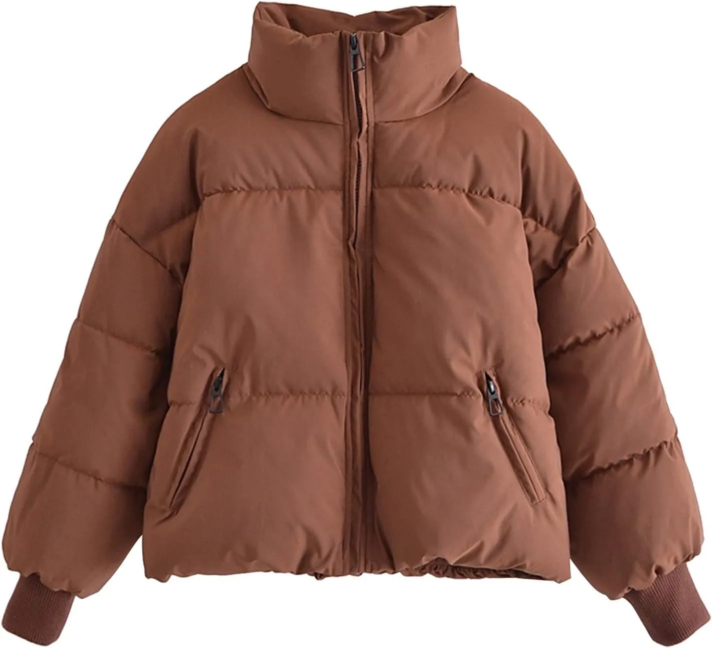 Women's Down Puffer Jacket with Hood Lightweight Thermal Quilted Coat with Pockets Zip-up Winter Warm Jacket XS-L