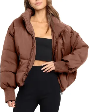Women's Down Puffer Jacket with Hood Lightweight Thermal Quilted Coat with Pockets Zip-up Winter Warm Jacket XS-L