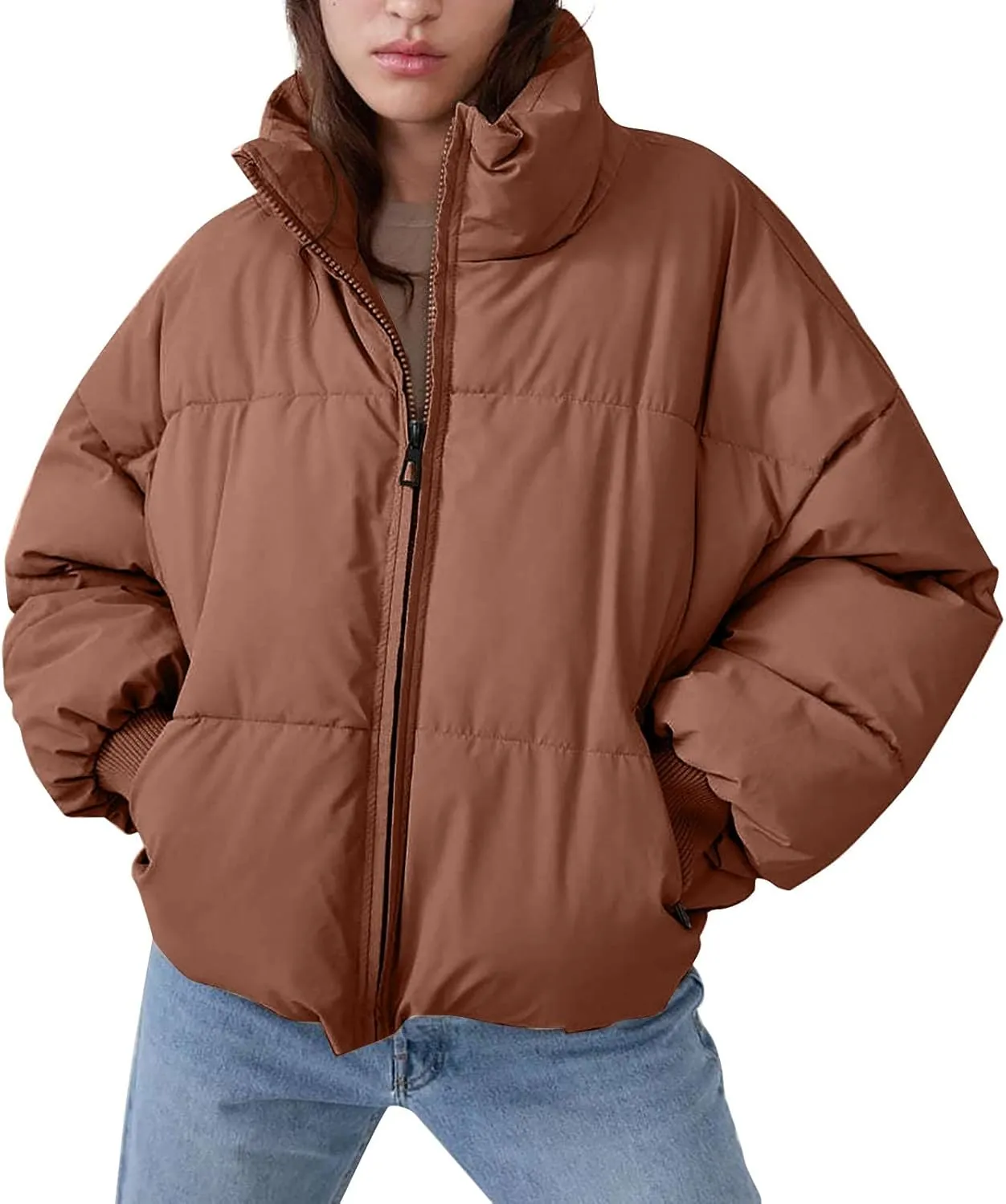 Women's Down Puffer Jacket with Hood Lightweight Thermal Quilted Coat with Pockets Zip-up Winter Warm Jacket XS-L