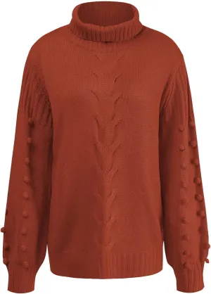 Women's Fall Long Sleeve Turtleneck Fashion Casual Jacquard Chunky Knitted Pullover Loose Oversized Sweater Jumper Tops