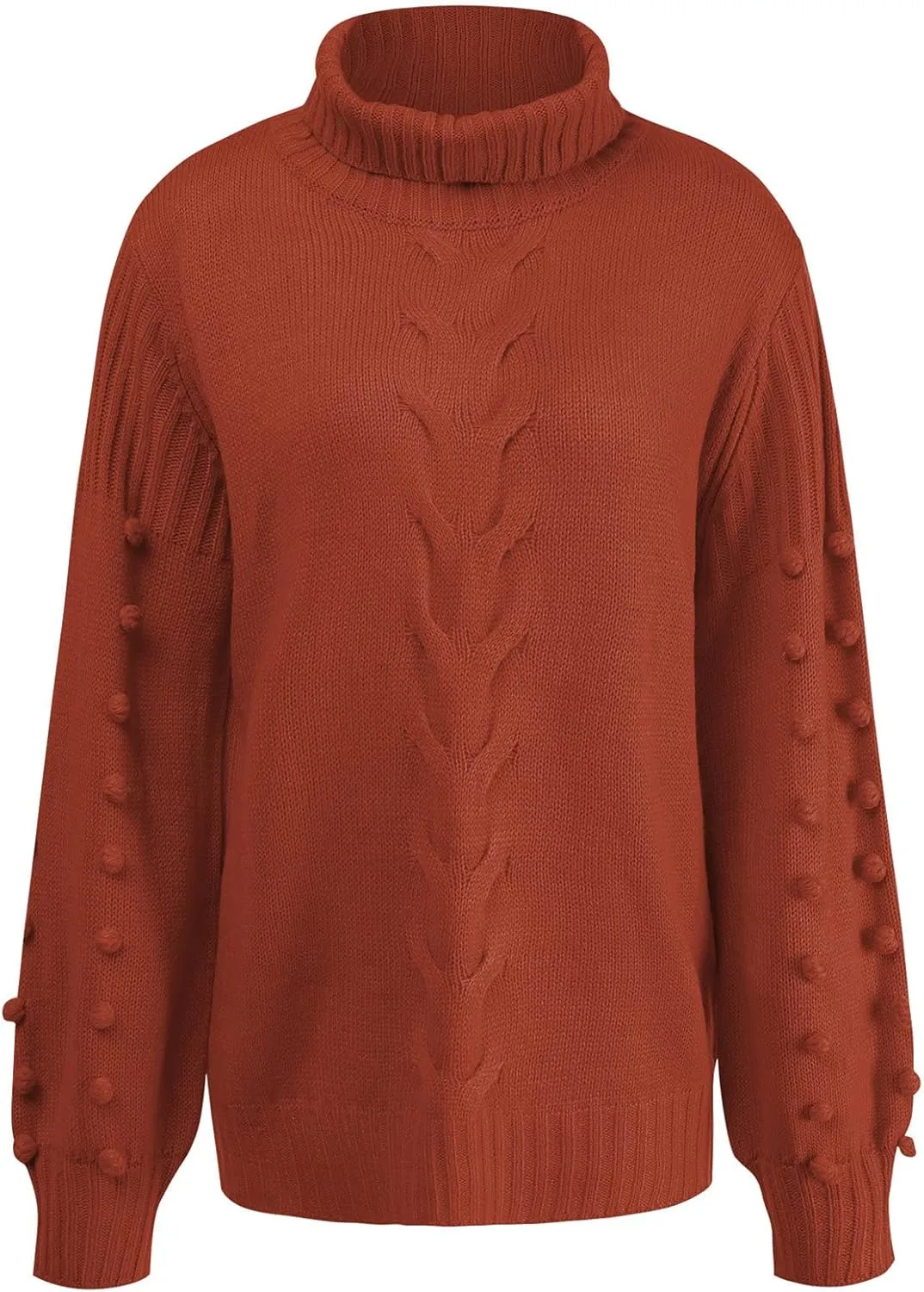 Women's Fall Long Sleeve Turtleneck Fashion Casual Jacquard Chunky Knitted Pullover Loose Oversized Sweater Jumper Tops