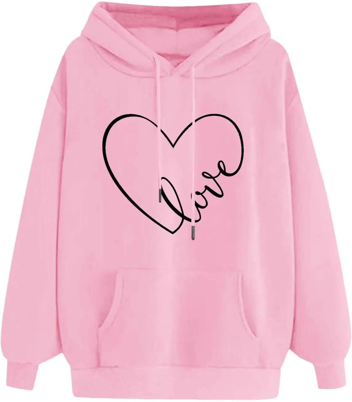 Women's Fashion Hoodies & Sweatshirts Long Sleeve Heart Graphic Tee Shirts Causal Drawstring Hoodies Vacation Outfits