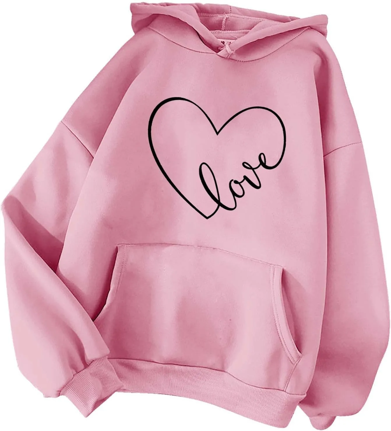Women's Fashion Hoodies & Sweatshirts Long Sleeve Heart Graphic Tee Shirts Causal Drawstring Hoodies Vacation Outfits