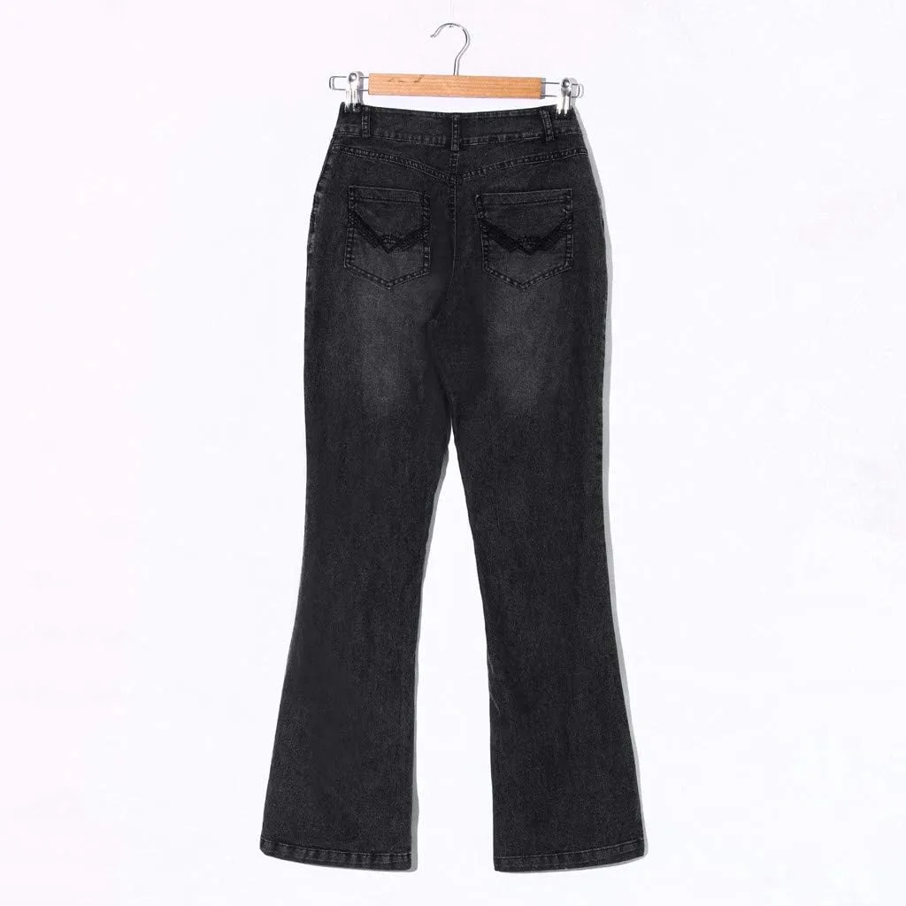 Womens Flare Jeans High Waisted Wide Leg Baggy Jeans Distressed Stretch Denim Pants Baggy Bell Bottom Jeans