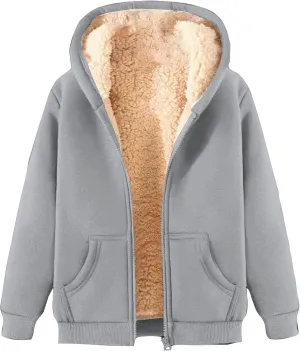 Women's Fleece Hoodie Zip Up Sherpa Lined Warm Winter Hooded Sweatshirt for Women with Pocket Fleece Jacket Women