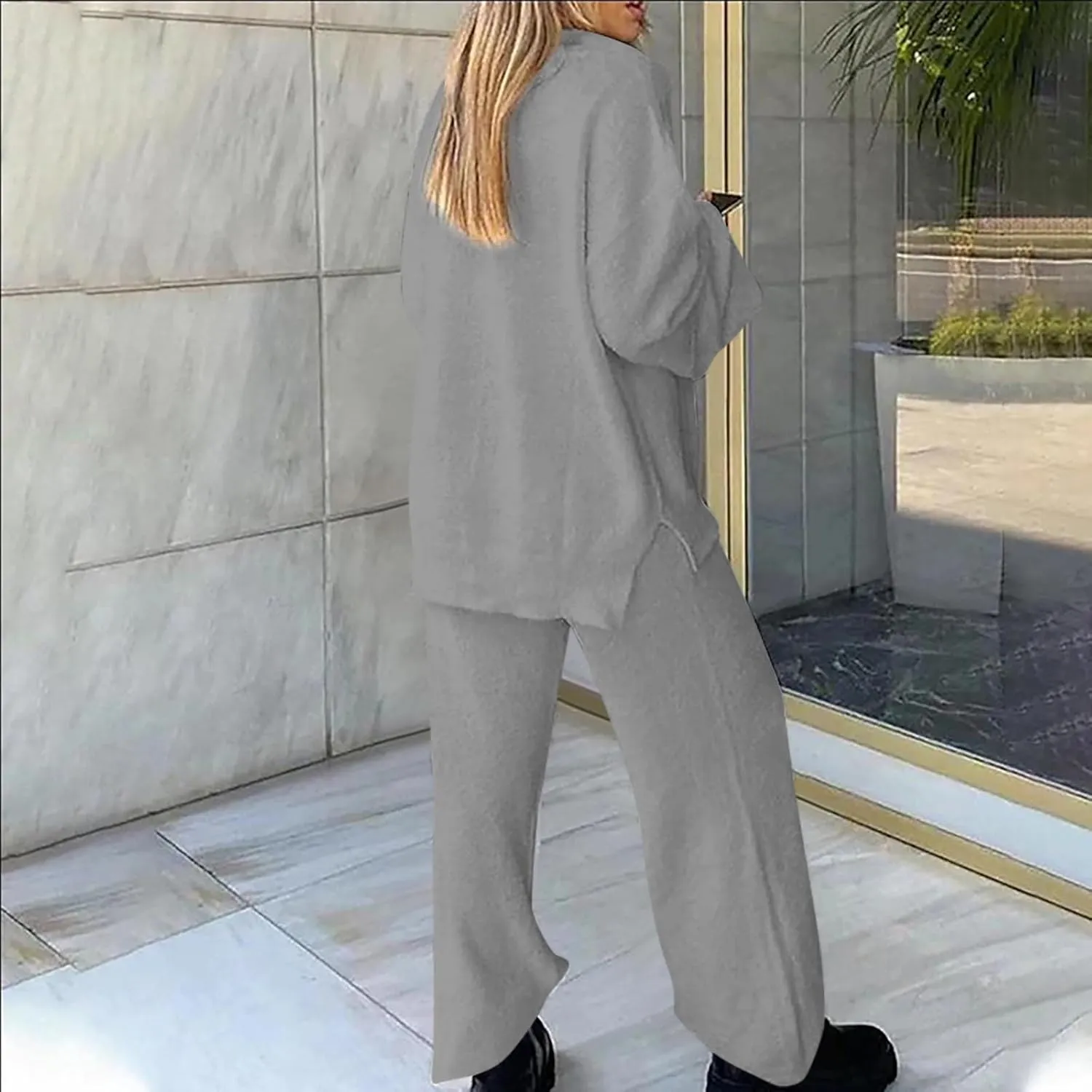 Womens Fuzzy Fleece Pajamas Sets 2 Piece Outfits Loose Tops and Pants Set Cozy Soft Warm Plush Loungewear Lounge Sets
