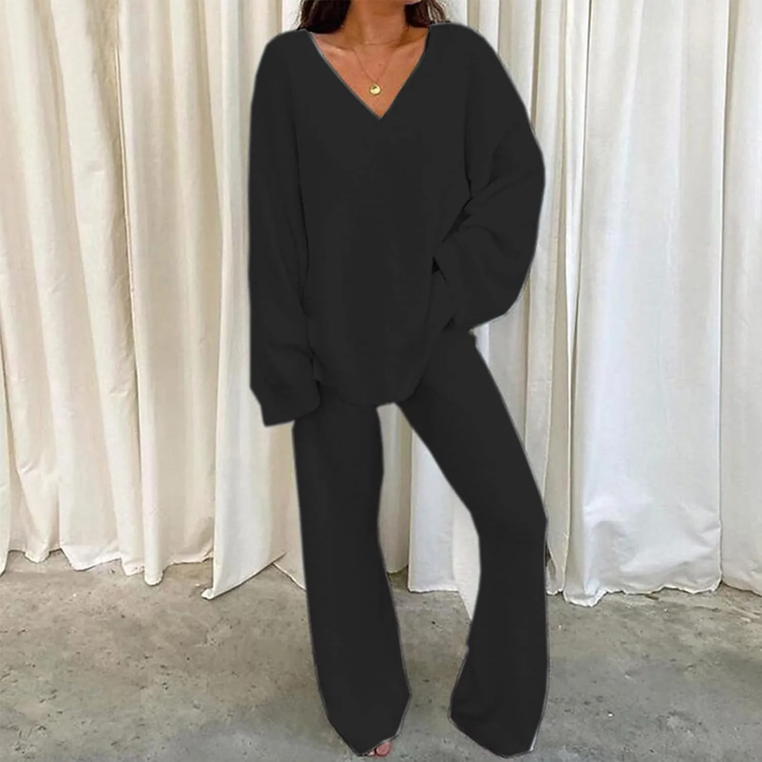 Womens Fuzzy Fleece Pajamas Sets 2 Piece Outfits Loose Tops and Pants Set Cozy Soft Warm Plush Loungewear Lounge Sets