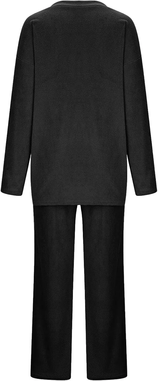 Womens Fuzzy Fleece Pajamas Sets 2 Piece Outfits Loose Tops and Pants Set Cozy Soft Warm Plush Loungewear Lounge Sets