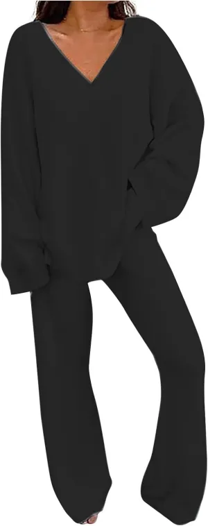 Womens Fuzzy Fleece Pajamas Sets 2 Piece Outfits Loose Tops and Pants Set Cozy Soft Warm Plush Loungewear Lounge Sets