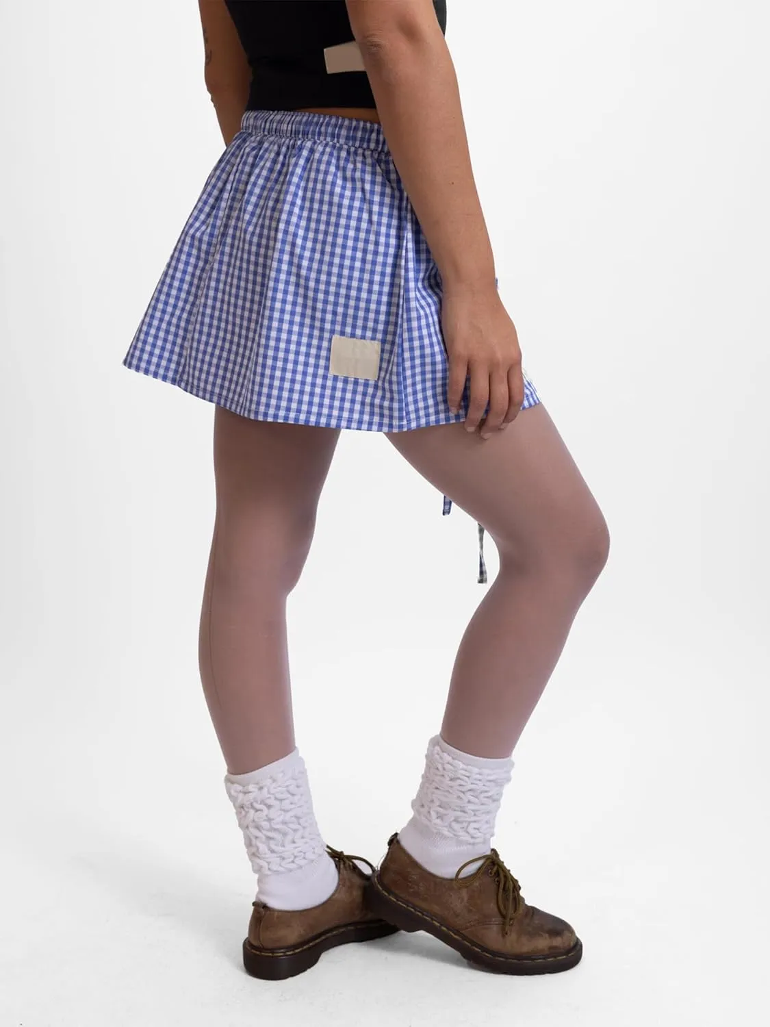 Womens Gingham Mini Skirts Y2k Going Out Elastic Waistband Plaid Checkered Streetwear Cute Summer Boxer Short Skirt